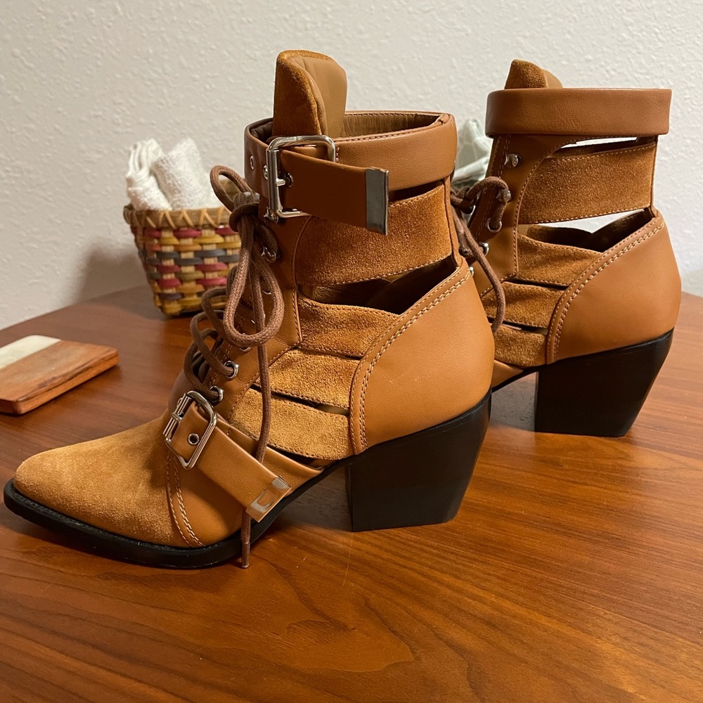 Chloé Suede Cutout Accent Ankle Boot